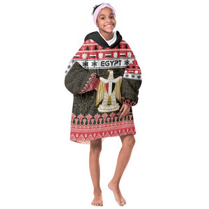 Afro Egypt Christmas Kid Wearable Blanket Hoodie Coat Of Arms Mix Egyptian Pattern