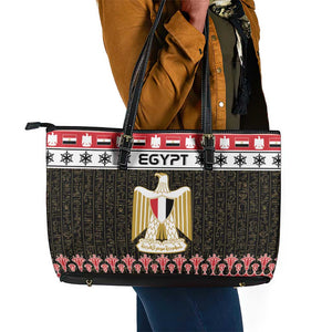 Afro Egypt Christmas Leather Tote Bag Coat Of Arms Mix Egyptian Pattern