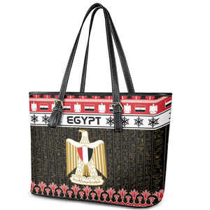 Afro Egypt Christmas Leather Tote Bag Coat Of Arms Mix Egyptian Pattern