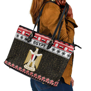 Afro Egypt Christmas Leather Tote Bag Coat Of Arms Mix Egyptian Pattern