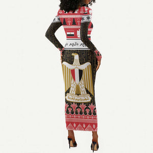 Afro Egypt Christmas Long Sleeve Bodycon Dress Coat Of Arms Mix Egyptian Pattern