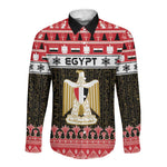 Afro Egypt Christmas Long Sleeve Button Shirt Coat Of Arms Mix Egyptian Pattern LT15