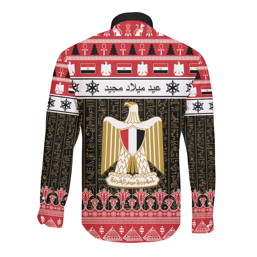 Afro Egypt Christmas Long Sleeve Button Shirt Coat Of Arms Mix Egyptian Pattern LT15