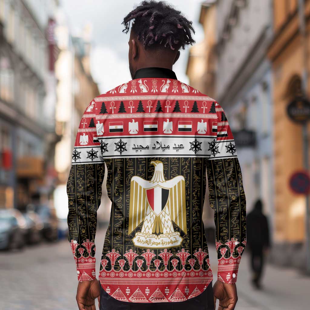 Afro Egypt Christmas Long Sleeve Button Shirt Coat Of Arms Mix Egyptian Pattern LT15