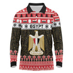Afro Egypt Christmas Long Sleeve Polo Shirt Coat Of Arms Mix Egyptian Pattern LT15