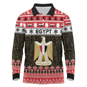 Afro Egypt Christmas Long Sleeve Polo Shirt Coat Of Arms Mix Egyptian Pattern