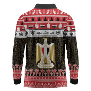 Afro Egypt Christmas Long Sleeve Polo Shirt Coat Of Arms Mix Egyptian Pattern LT15