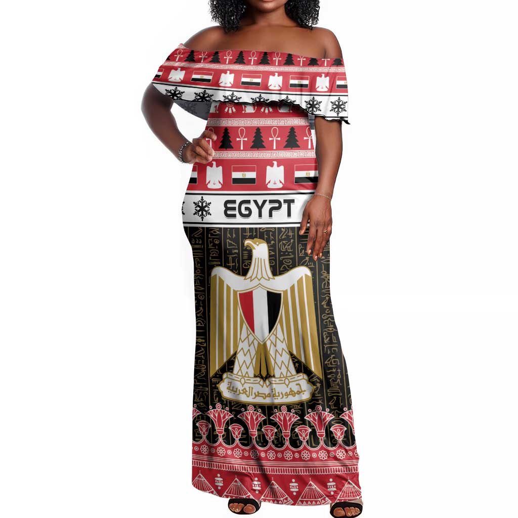 Afro Egypt Christmas Off Shoulder Maxi Dress Coat Of Arms Mix Egyptian Pattern LT15