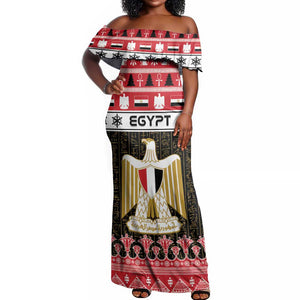 Afro Egypt Christmas Off Shoulder Maxi Dress Coat Of Arms Mix Egyptian Pattern