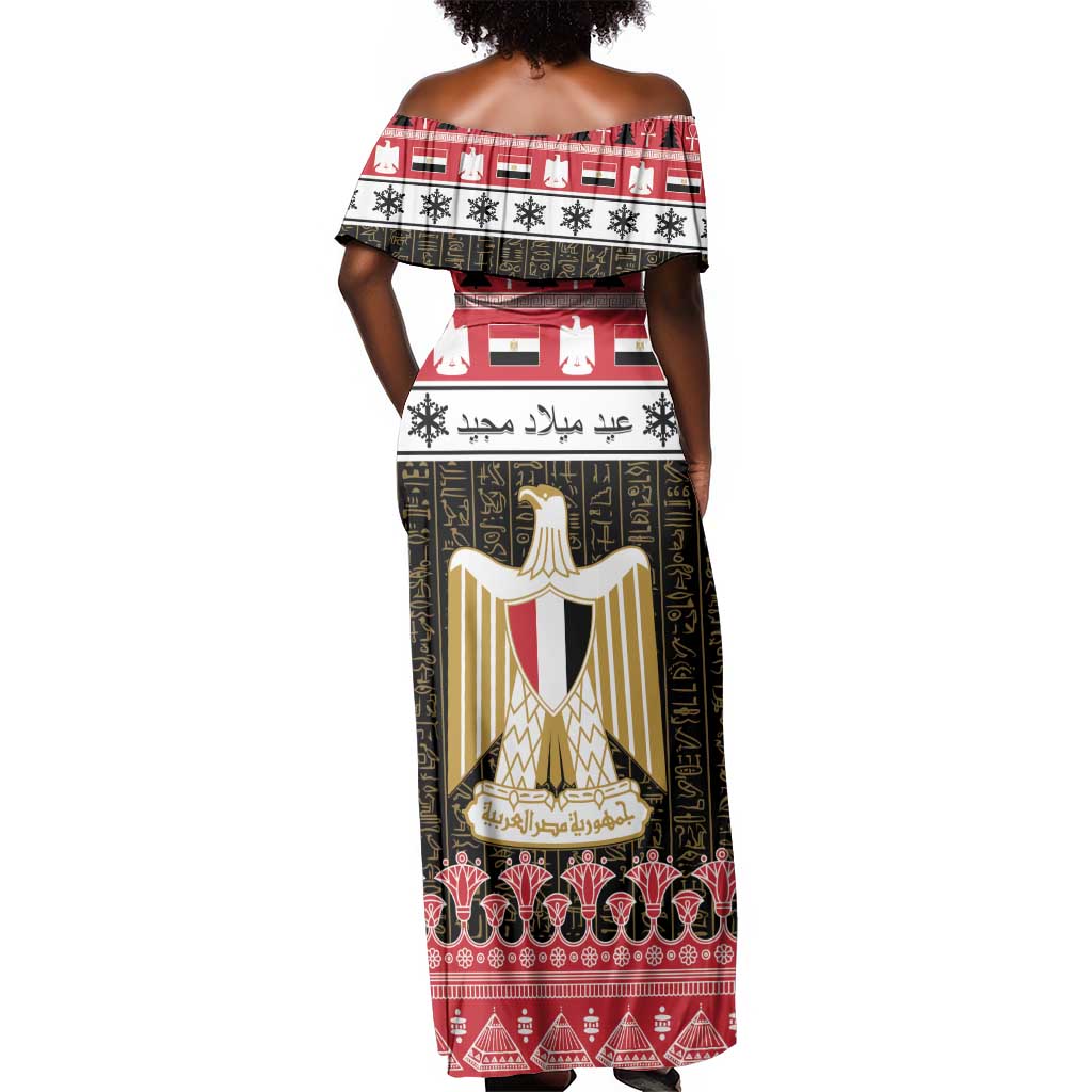 Afro Egypt Christmas Off Shoulder Maxi Dress Coat Of Arms Mix Egyptian Pattern LT15