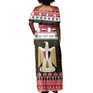 Afro Egypt Christmas Off Shoulder Maxi Dress Coat Of Arms Mix Egyptian Pattern