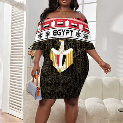 Afro Egypt Christmas Off Shoulder Short Dress Coat Of Arms Mix Egyptian Pattern LT15