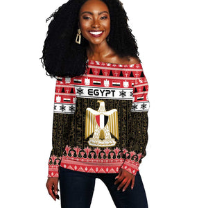 Afro Egypt Christmas Off Shoulder Sweater Coat Of Arms Mix Egyptian Pattern