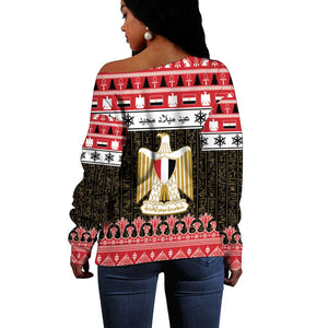 Afro Egypt Christmas Off Shoulder Sweater Coat Of Arms Mix Egyptian Pattern LT15