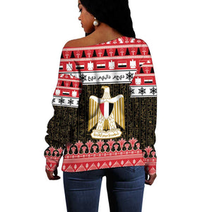 Afro Egypt Christmas Off Shoulder Sweater Coat Of Arms Mix Egyptian Pattern