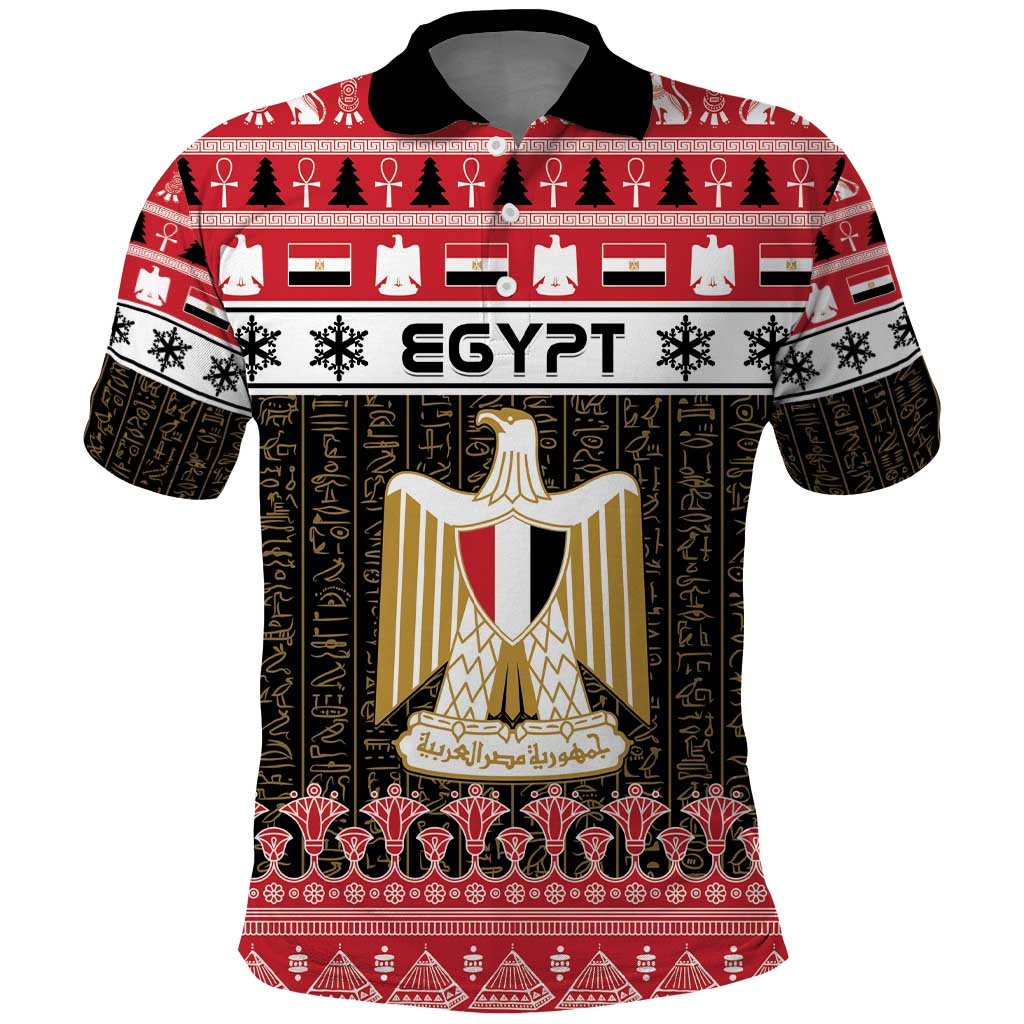 Afro Egypt Christmas Polo Shirt Coat Of Arms Mix Egyptian Pattern