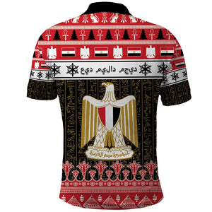 Afro Egypt Christmas Polo Shirt Coat Of Arms Mix Egyptian Pattern