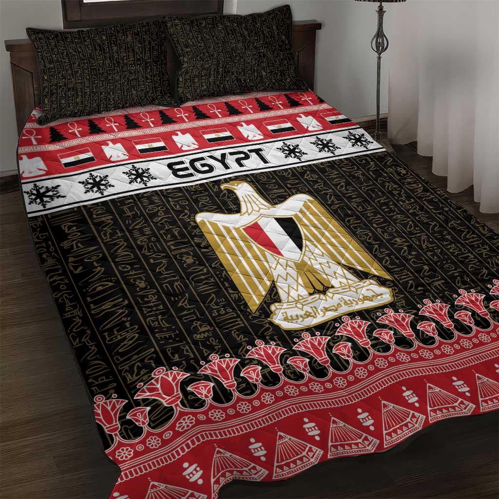 Afro Egypt Christmas Quilt Bed Set Coat Of Arms Mix Egyptian Pattern