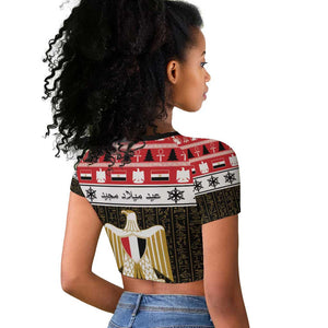 Afro Egypt Christmas Raglan Cropped T shirt Coat Of Arms Mix Egyptian Pattern LT15
