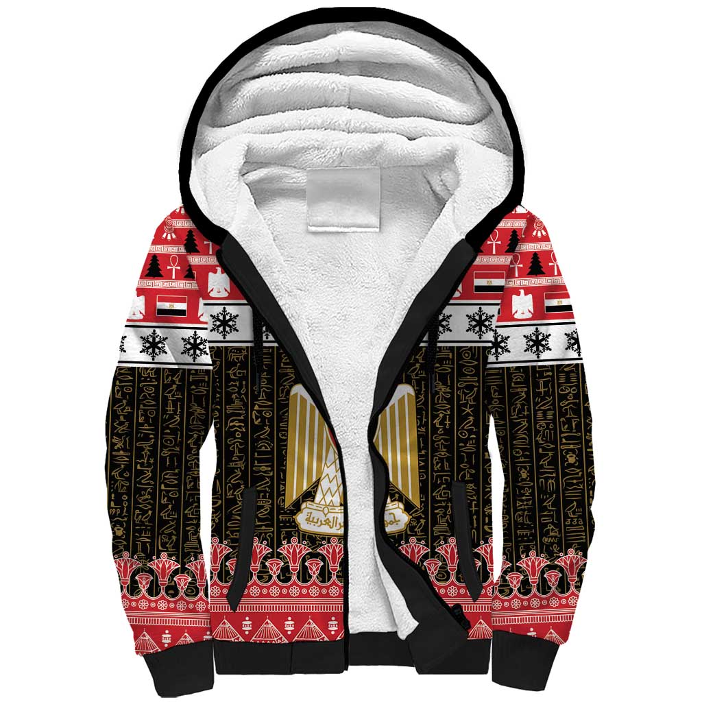 Afro Egypt Christmas Sherpa Hoodie Coat Of Arms Mix Egyptian Pattern