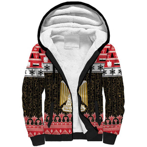 Afro Egypt Christmas Sherpa Hoodie Coat Of Arms Mix Egyptian Pattern