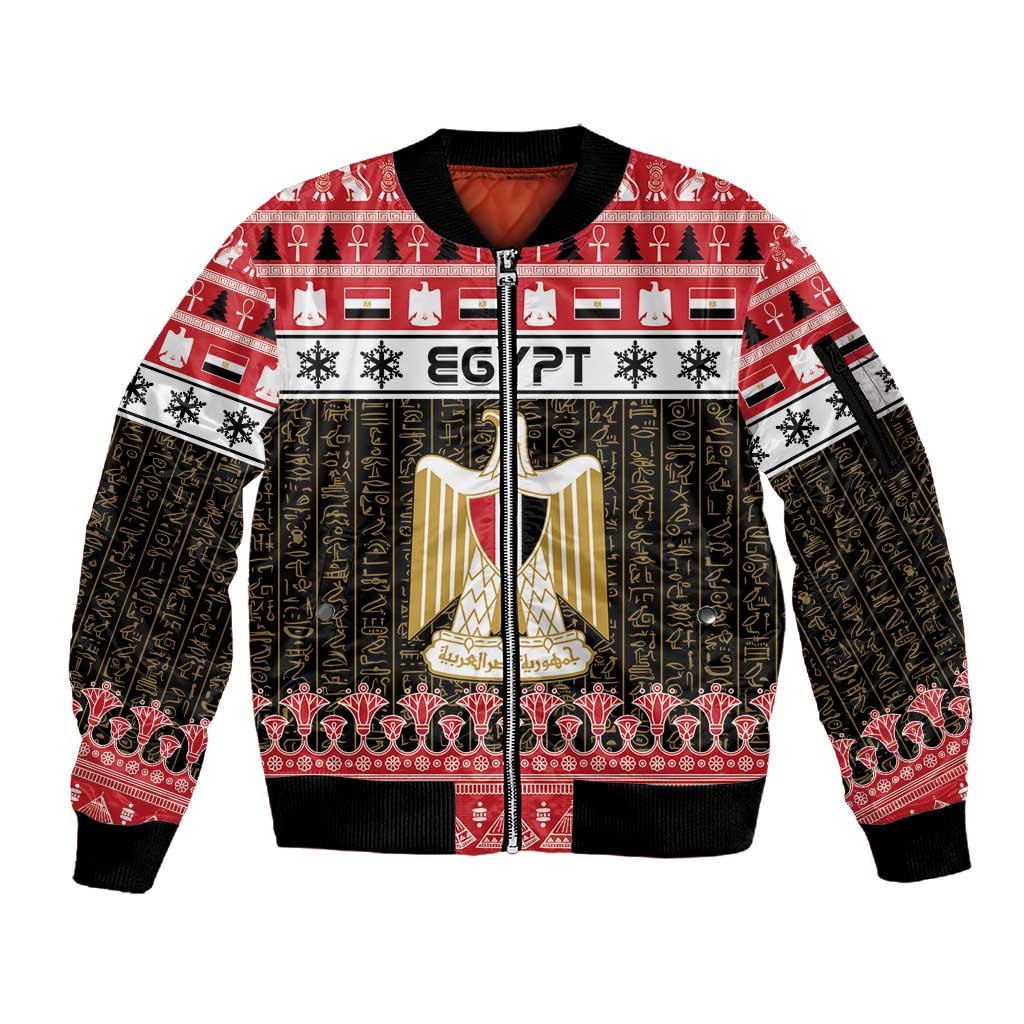 Afro Egypt Christmas Sleeve Zip Bomber Jacket Coat Of Arms Mix Egyptian Pattern LT15