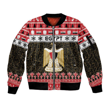 Afro Egypt Christmas Sleeve Zip Bomber Jacket Coat Of Arms Mix Egyptian Pattern LT15