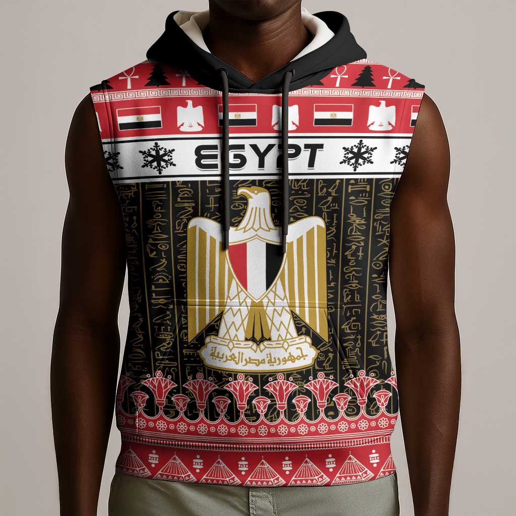 Afro Egypt Christmas Sleeveless Hoodie Coat Of Arms Mix Egyptian Pattern LT15
