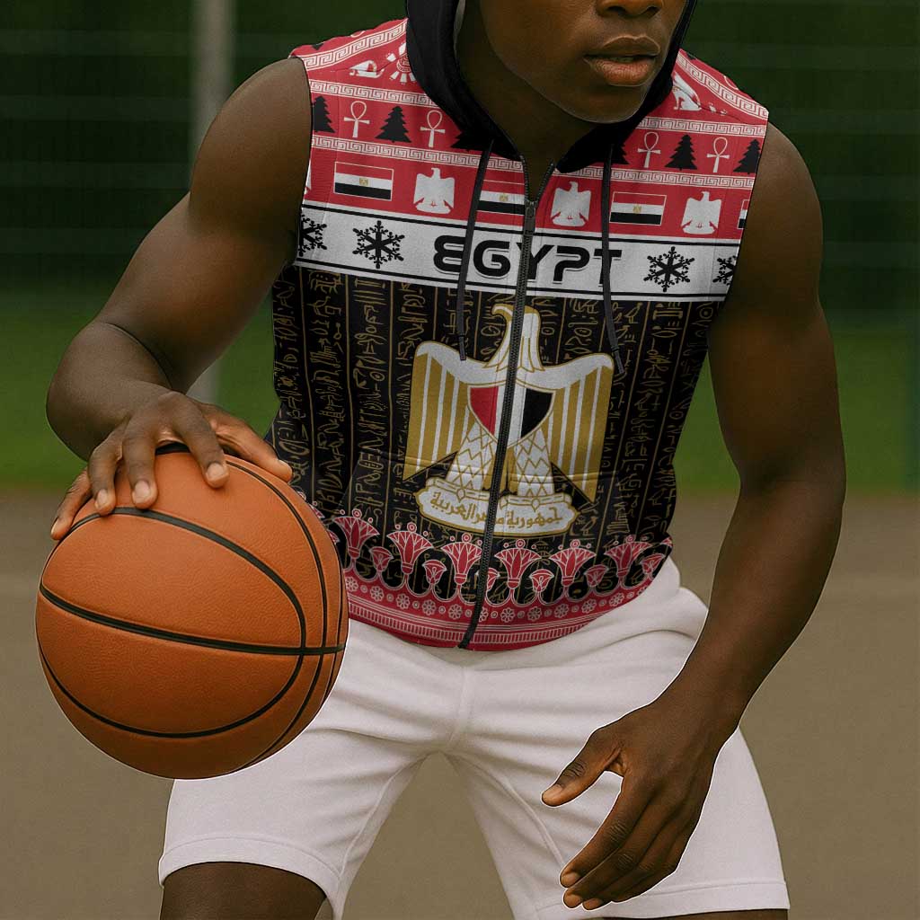 Afro Egypt Christmas Sleeveless Zip Hoodie Coat Of Arms Mix Egyptian Pattern LT15