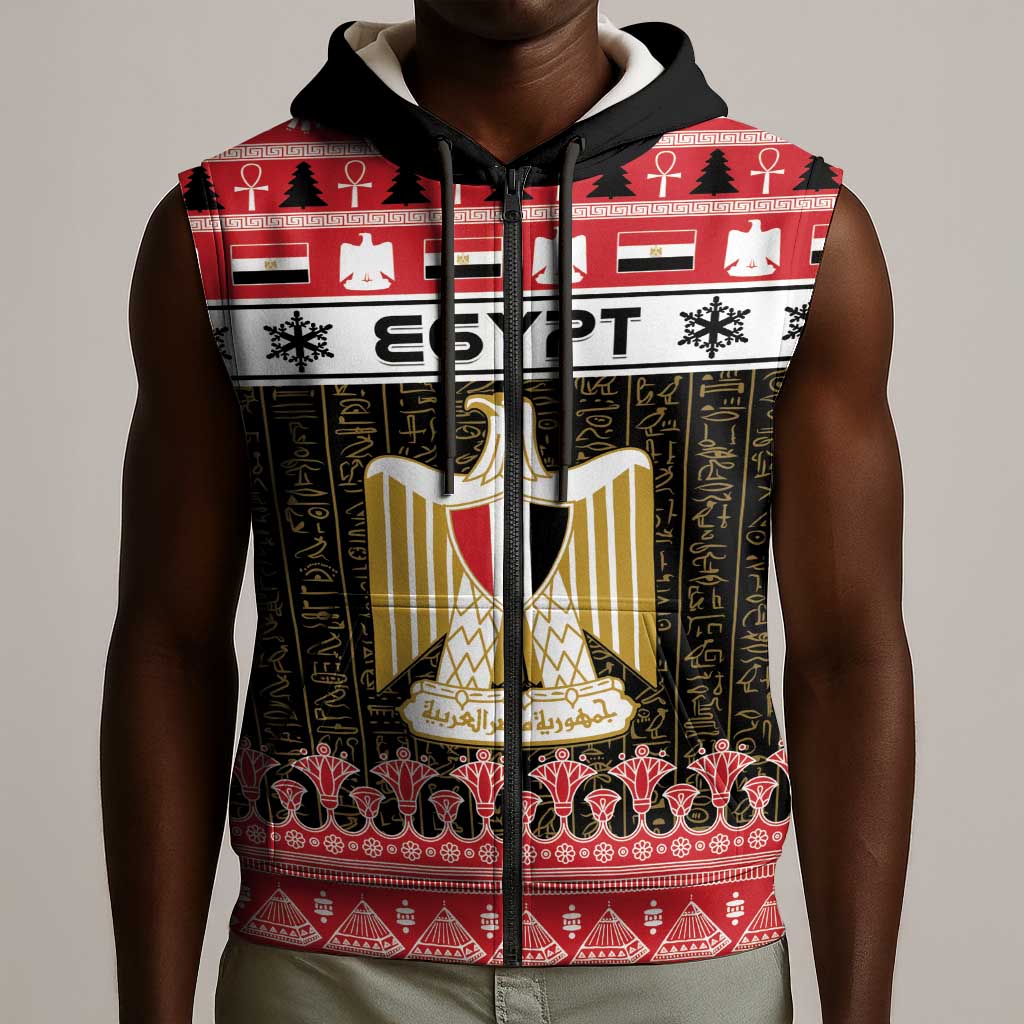 Afro Egypt Christmas Sleeveless Zip Hoodie Coat Of Arms Mix Egyptian Pattern LT15