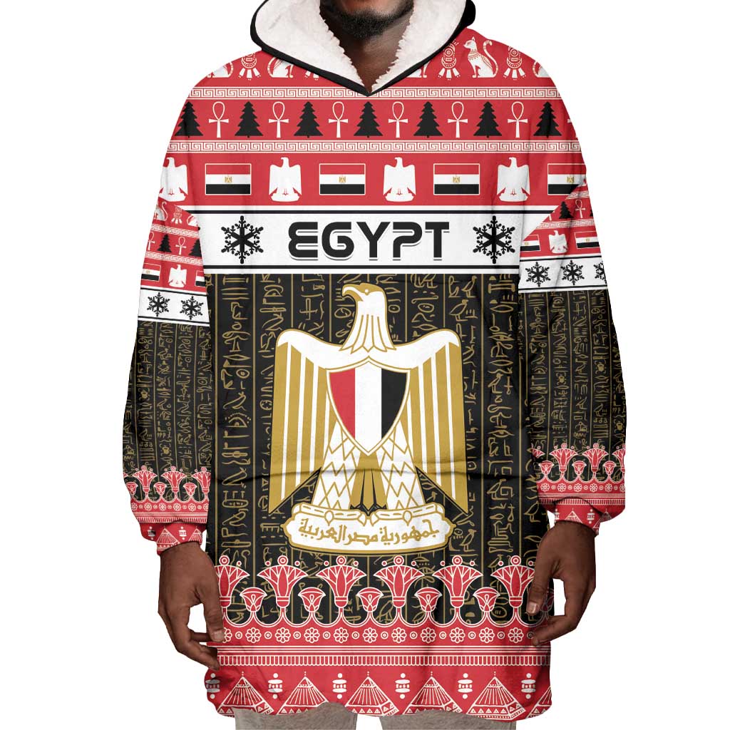 Afro Egypt Christmas Wearable Blanket Hoodie Coat Of Arms Mix Egyptian Pattern