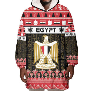 Afro Egypt Christmas Wearable Blanket Hoodie Coat Of Arms Mix Egyptian Pattern LT15