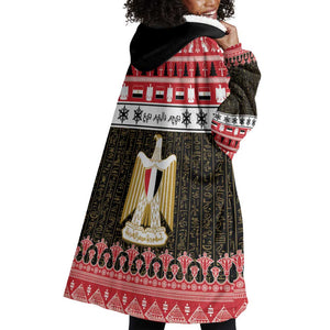 Afro Egypt Christmas Wearable Blanket Hoodie Coat Of Arms Mix Egyptian Pattern