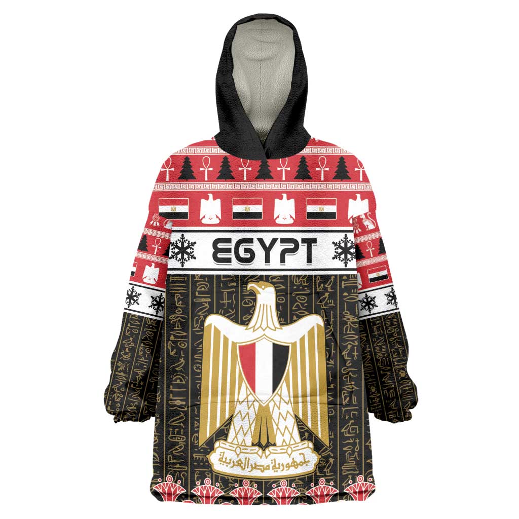 Afro Egypt Christmas Wearable Blanket Hoodie Coat Of Arms Mix Egyptian Pattern LT15