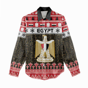 Afro Egypt Christmas Women Casual Shirt Coat Of Arms Mix Egyptian Pattern