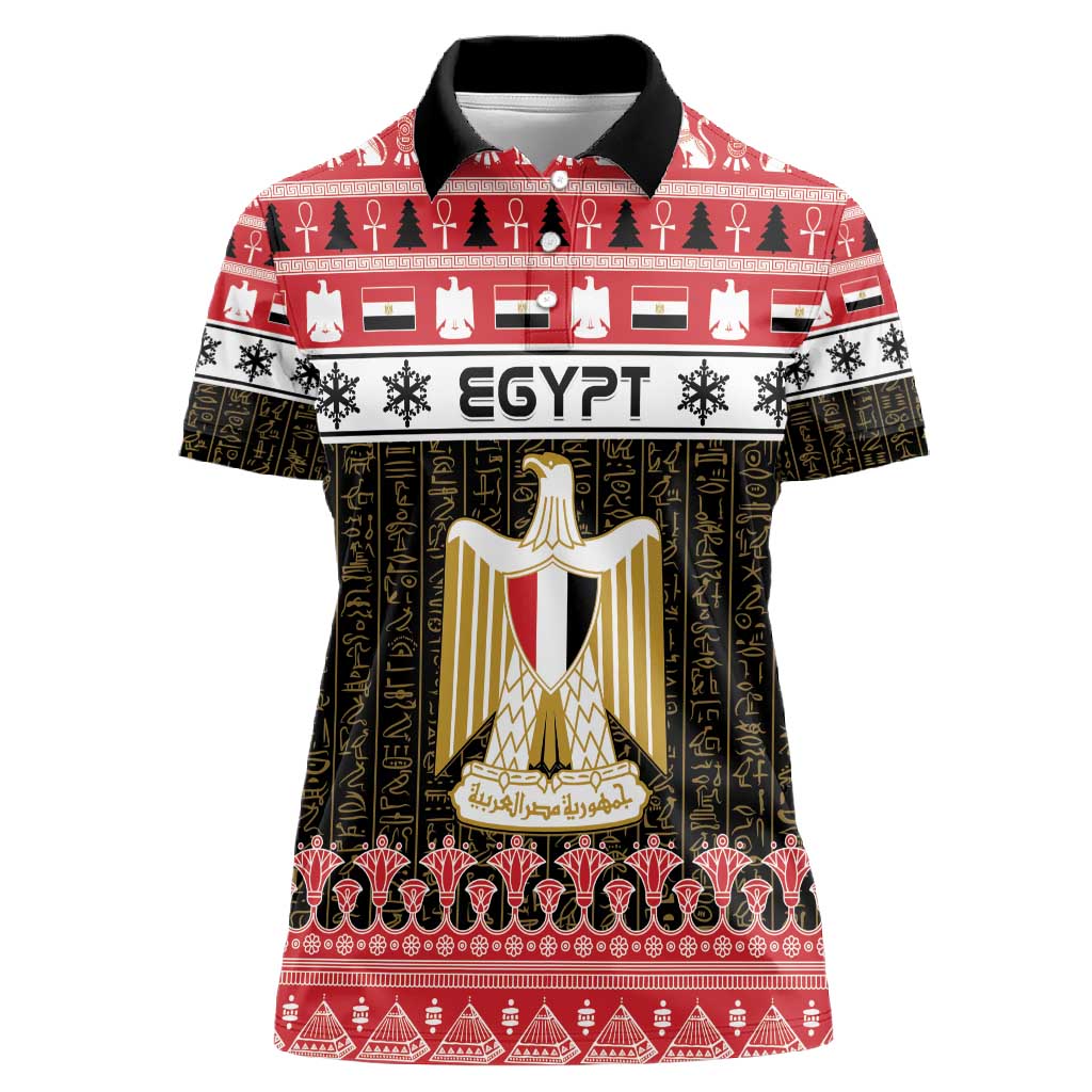 Afro Egypt Christmas Women Polo Shirt Coat Of Arms Mix Egyptian Pattern