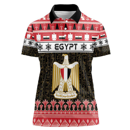 Afro Egypt Christmas Women Polo Shirt Coat Of Arms Mix Egyptian Pattern LT15