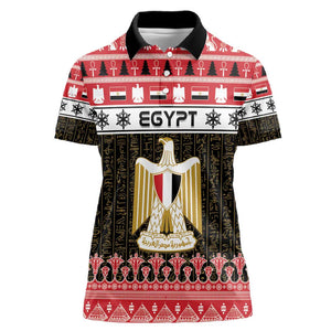 Afro Egypt Christmas Women Polo Shirt Coat Of Arms Mix Egyptian Pattern