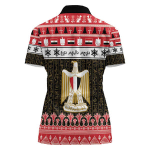 Afro Egypt Christmas Women Polo Shirt Coat Of Arms Mix Egyptian Pattern