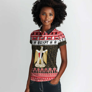 Afro Egypt Christmas Women Polo Shirt Coat Of Arms Mix Egyptian Pattern