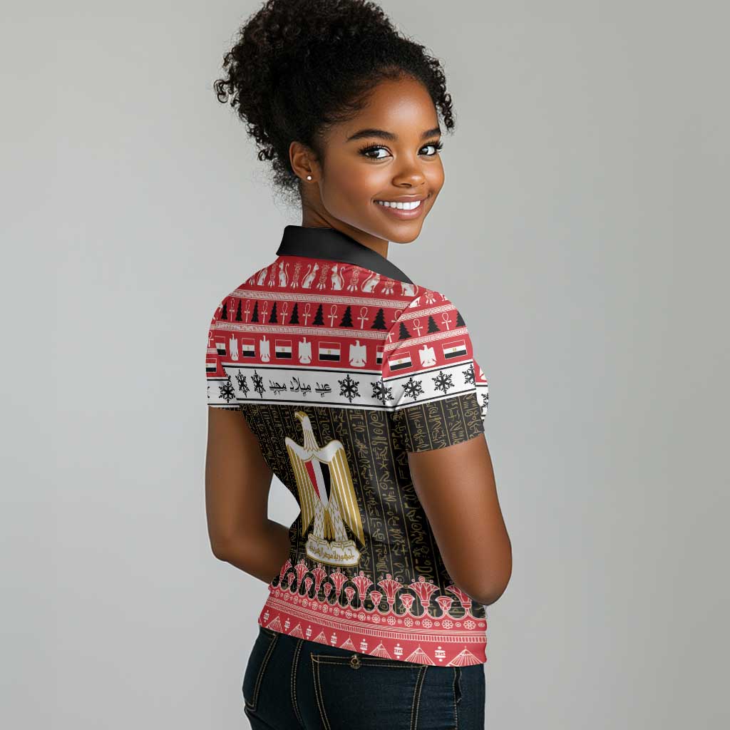 Afro Egypt Christmas Women Polo Shirt Coat Of Arms Mix Egyptian Pattern LT15