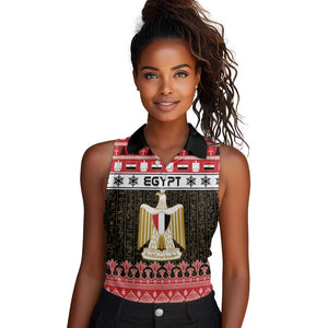 Afro Egypt Christmas Women Sleeveless Polo Shirt Coat Of Arms Mix Egyptian Pattern