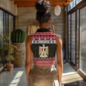 Afro Egypt Christmas Women Sleeveless Polo Shirt Coat Of Arms Mix Egyptian Pattern