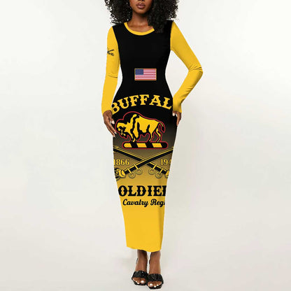 Personalized Afro-Americans Buffalo Soldiers Long Sleeve Bodycon Dress 10th Cavalry Regiment LT15