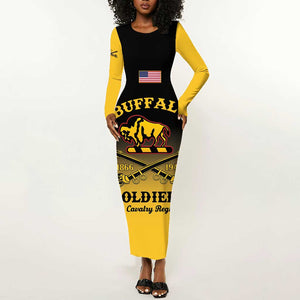 Personalized Afro-Americans Buffalo Soldiers Long Sleeve Bodycon Dress 10th Cavalry Regiment