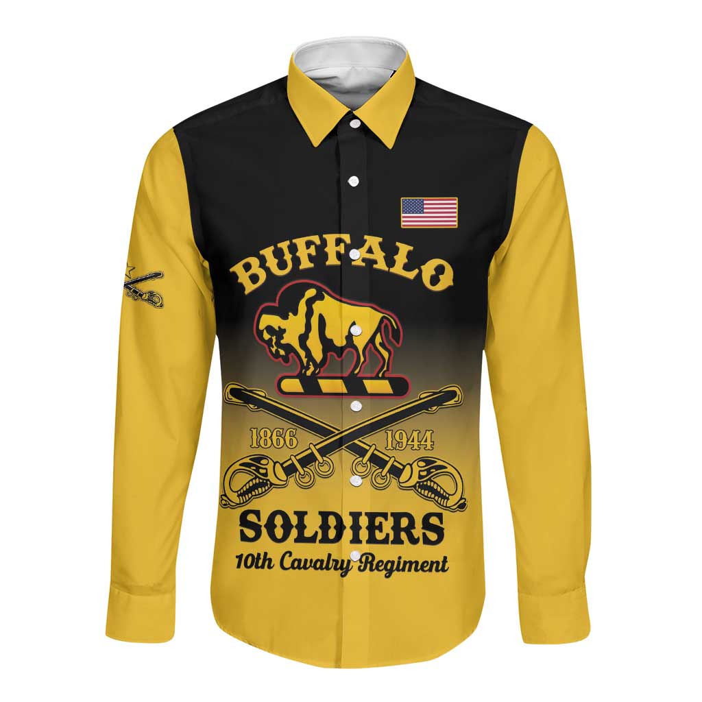 Personalized Afro-Americans Buffalo Soldiers Long Sleeve Button Shirt 10th Cavalry Regiment