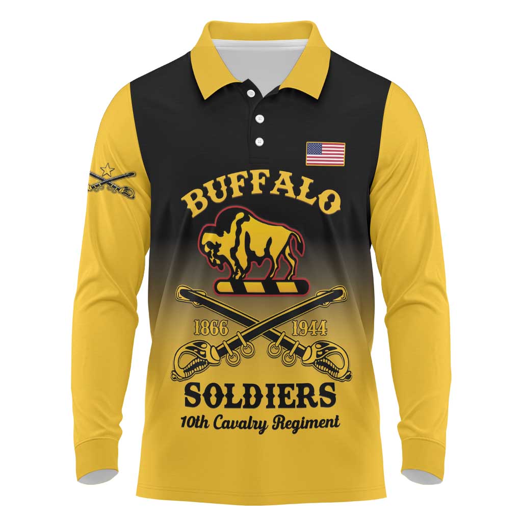 Personalized Afro-Americans Buffalo Soldiers Long Sleeve Polo Shirt 10th Cavalry Regiment