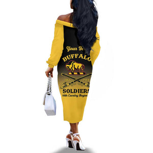 Personalized Afro-Americans Buffalo Soldiers Off The Shoulder Long Sleeve Dress 10th Cavalry Regiment