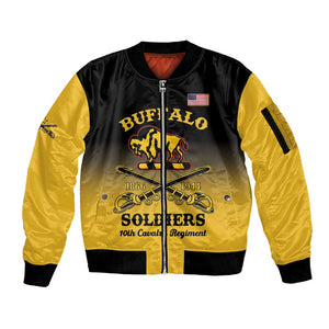 Personalized Afro-Americans Buffalo Soldiers Sleeve Zip Bomber Jacket 10th Cavalry Regiment