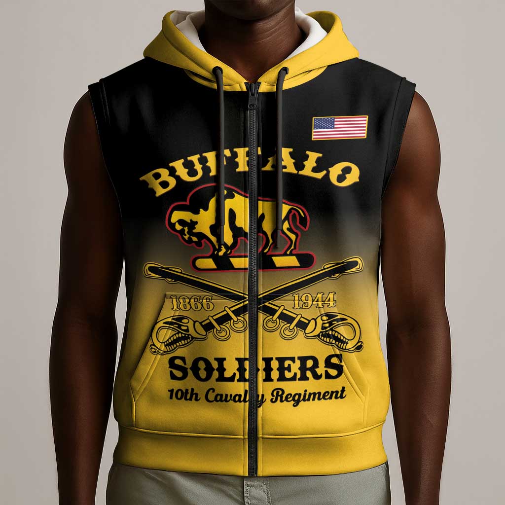 Personalized Afro-Americans Buffalo Soldiers Sleeveless Zip Hoodie 10th Cavalry Regiment - African Pride